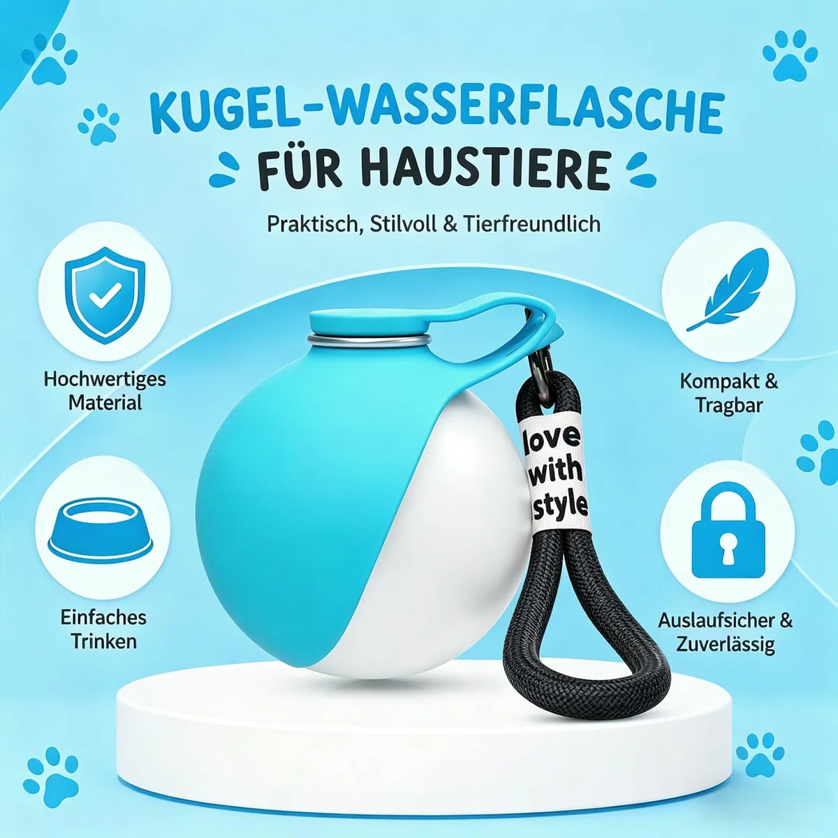 Trinkflasche Hunde für Unterwegs, 285ml Tragbare Edelstahl Hundetrinkflasche mit Faltbarem Silikonnapf, TrinkflaschHunde Trinkflasche to Go,Wasserflasche Hunde Katze für Wnterwegs Reise Camping(Blau)
