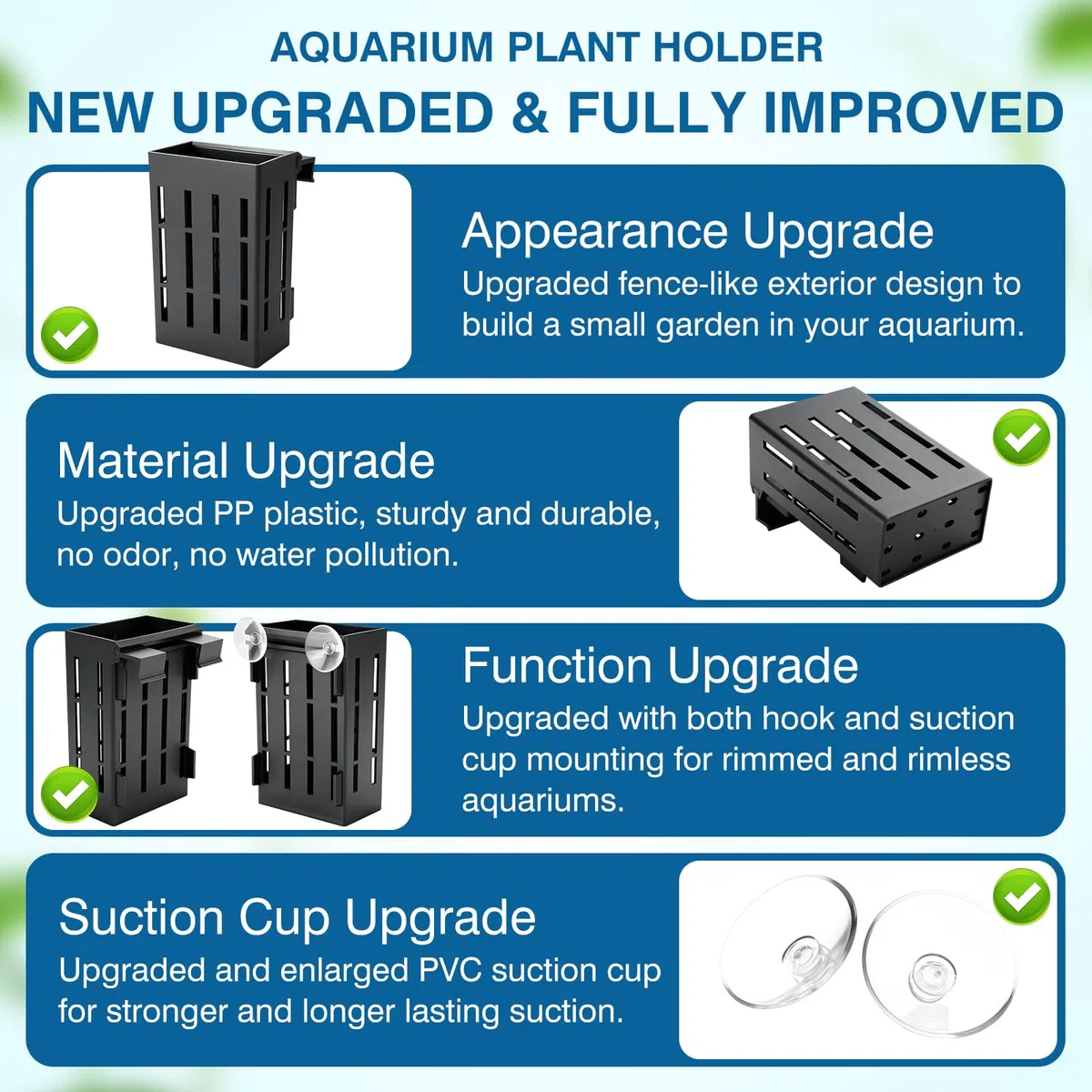 Borlech Aquarium Pflanzenhalter für Aquarium Aquaponic Pflanzenkultur Hängender Halterung und Aquascape Dekorationen Pflanztopf Zubehör (Schwarz)