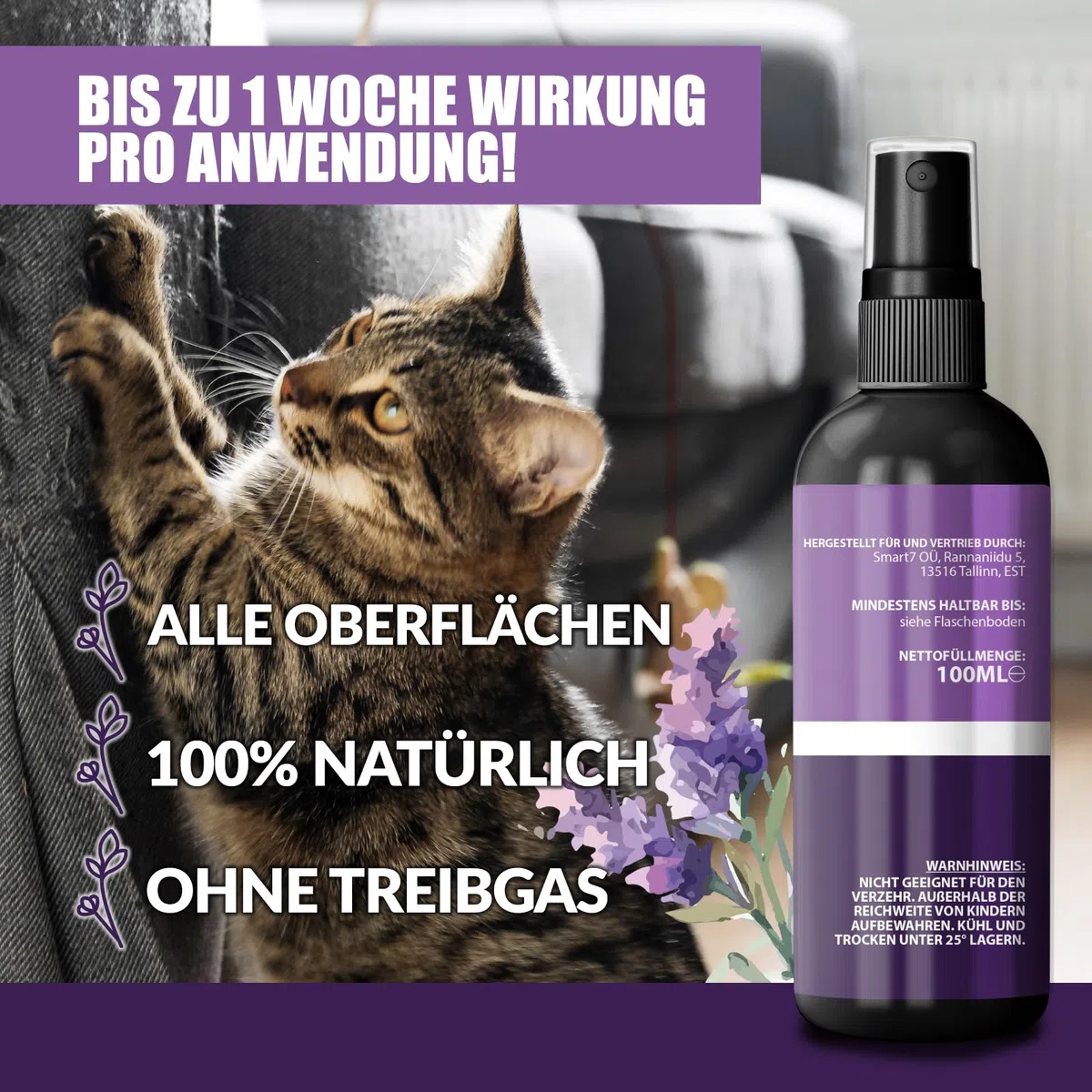 Enolenia® Katzenabwehrspray – Fernhaltemittel und Katzenschreck für Katzenabwehr im Garten, Innen & Außen – Kratzschutz Sofa, Anti-Kratz Spray - ideal zum Katzen vertreiben,100ml