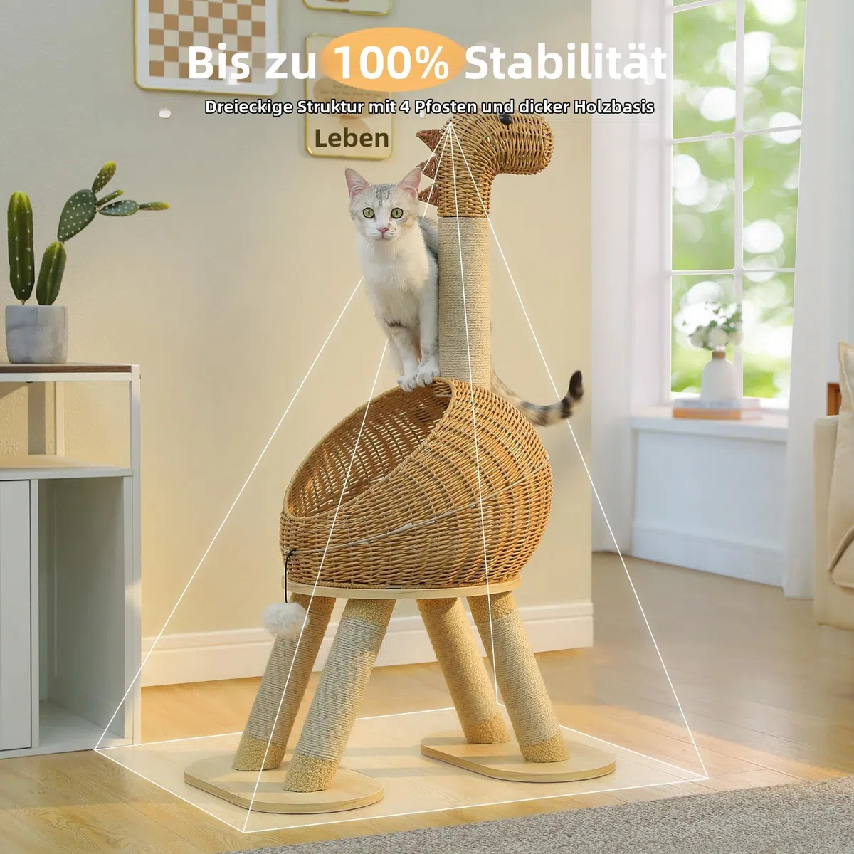 PETEPELA Kratzbaum Katzenbett in Dinosaurierform mit 5 Sisal-Kratzsäulen 115cm, 400 mm halboffenes Weidennest, komfortable Katzenhöhle