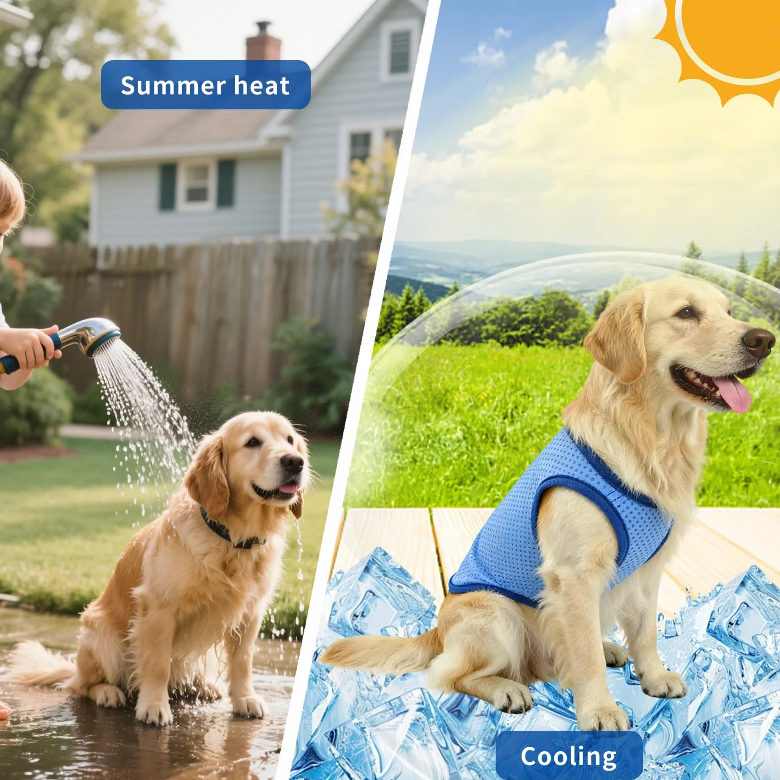 Kühlweste Hund, Kühlweste für Haustiere, Kühlende Hundejacke, Licht Atmungsaktiver, Sommer Cool und Bequem Hundemantel, Ärmellos, Sommerliche Haustierkleidung, für Kleine und Große Hunde (L)