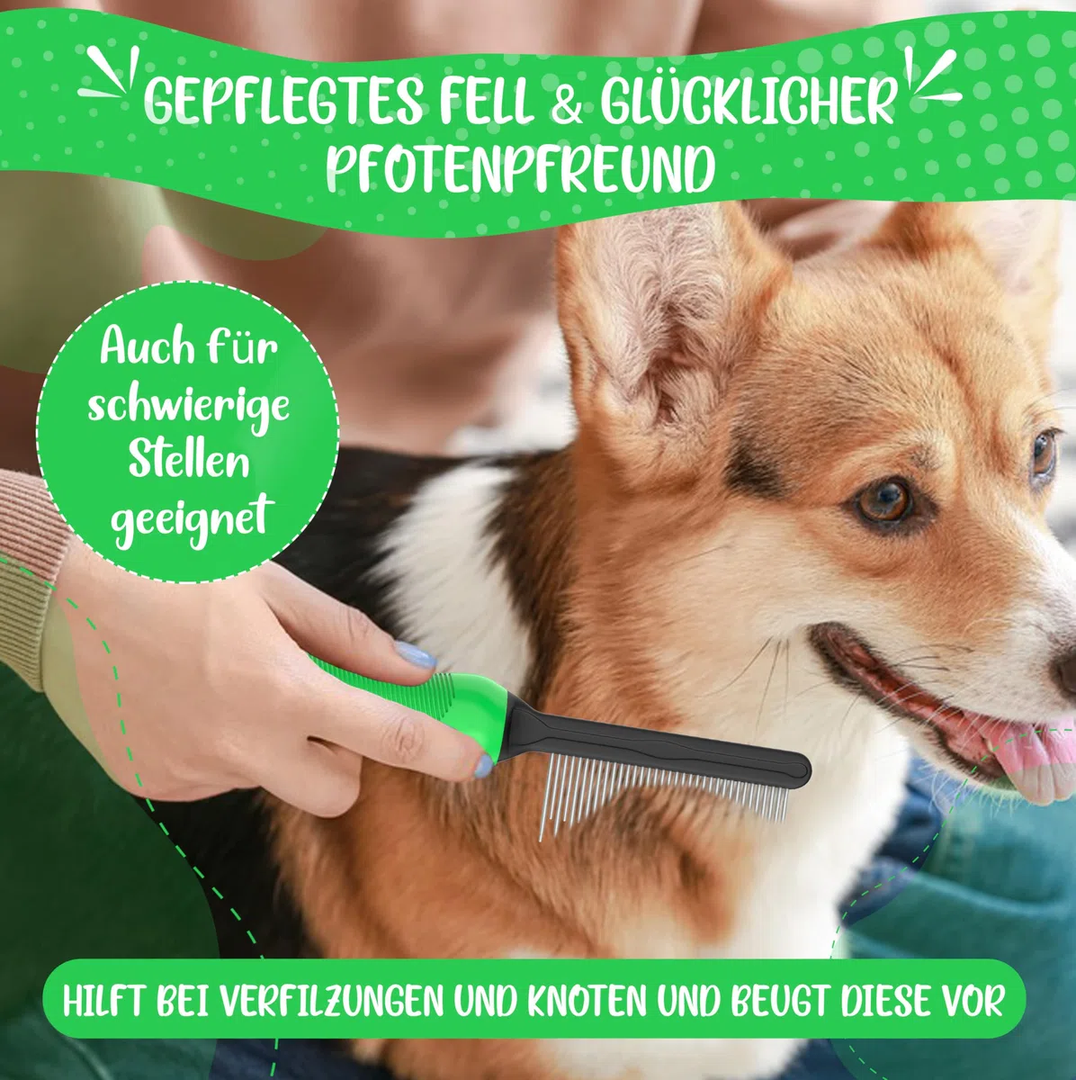 TESTURTEIL SEHR GUT Fell-Entwirrer Kamm I Hundebürste & Katzenbürste mittel bis langhaar geeignet I Kleine - große Tiere I Einfache Reinigung I + neues E-Book