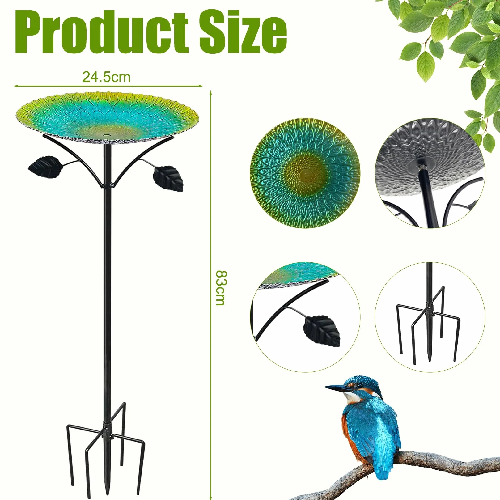 Vogeltränke Stehend Groß 24.5*83cm Vogelbad Garten Stehend, Metall Wassertränke für Vögel
