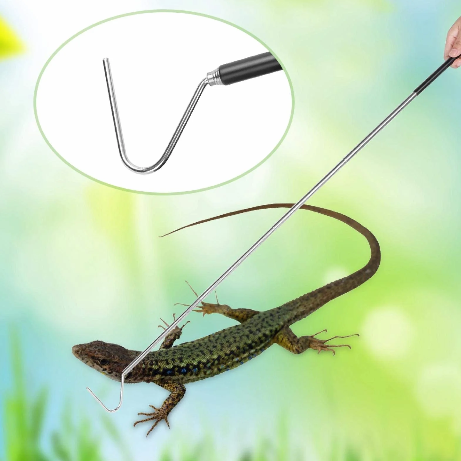 Teleskop-Schlangenfänger aus Edelstahl, ausziehbarer Reptilienhaken 1m, Höckercatch-Tool für sicher Umgang Terrarien und Garten