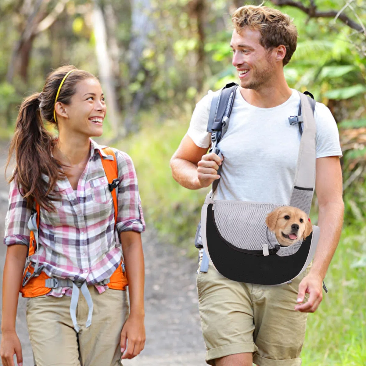 PETCUTE Hundetragetasche Tragetuch,Verstellbare Transporttasche für Haustiere,Welpen Umhängetasche für Outdoor Reisen,Atmungsaktiv Haustiertragetasche mit Sicherheitsleine,Bis zu 4kg,Schwarz,S