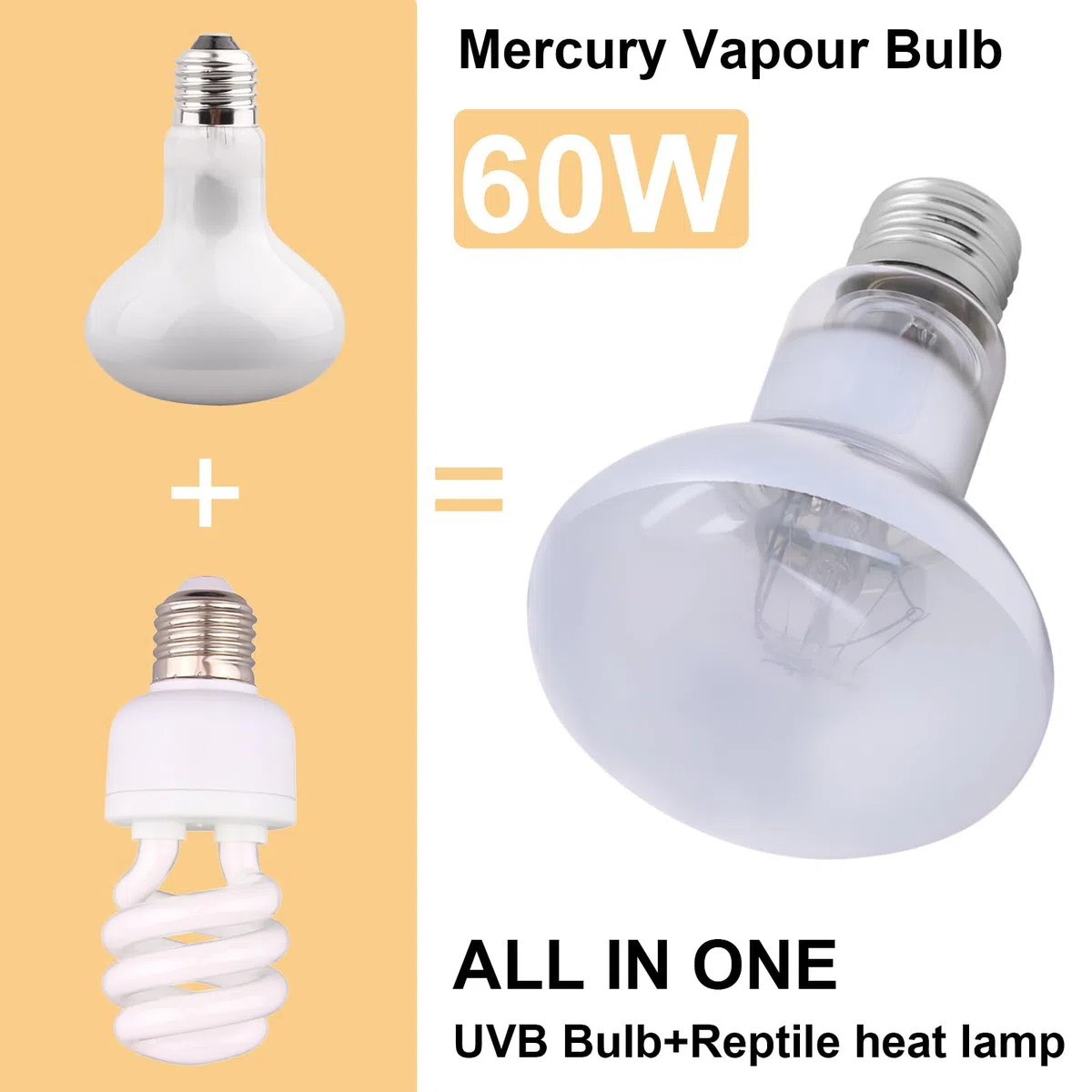 DERNORD UVA UVB Wärmelampe- 60W Quecksilberdampfkolben UV Licht Lampe für Schildkrötenhaus Gecko Bartagamen Terrarium Solar Strahler Vollspektrum Tageslichtlampe E27 Fassung